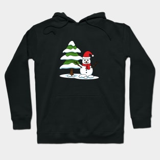 Snowman with Snowy Pine Tree Hoodie